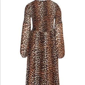 Ganni Smocked Leopard Dress